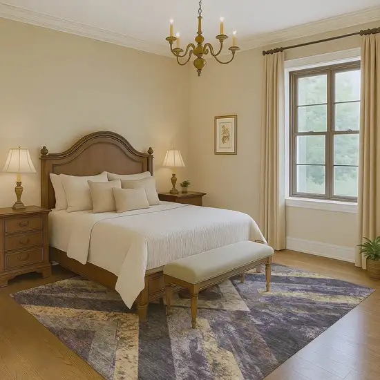 Purple Gold And Ivory Geometric Washable Area Rug With UV Protection Photo 5