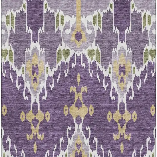 Purple Gold And Ivory Ikat Washable Area Rug With UV Protection Photo 3