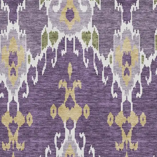 Purple Gold And Ivory Ikat Washable Area Rug With UV Protection Photo 3