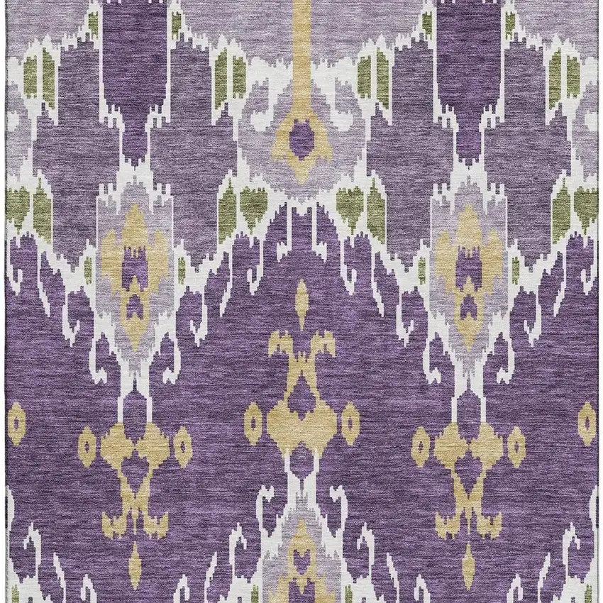Purple Gold And Ivory Ikat Washable Area Rug With UV Protection Photo 4