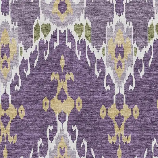 Purple Gold And Ivory Ikat Washable Area Rug With UV Protection Photo 3