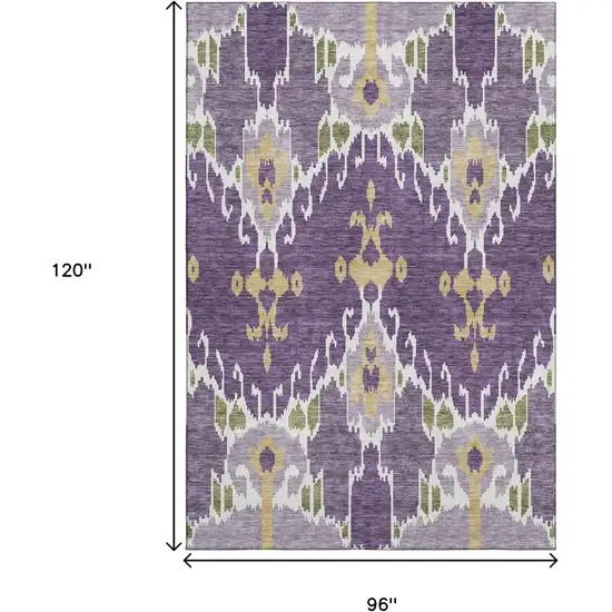Purple Gold And Ivory Ikat Washable Area Rug With UV Protection Photo 3