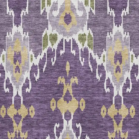 Purple Gold And Ivory Ikat Washable Area Rug With UV Protection Photo 3