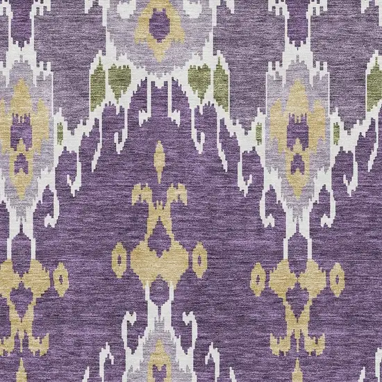 Purple Gold And Ivory Ikat Washable Area Rug With UV Protection Photo 3