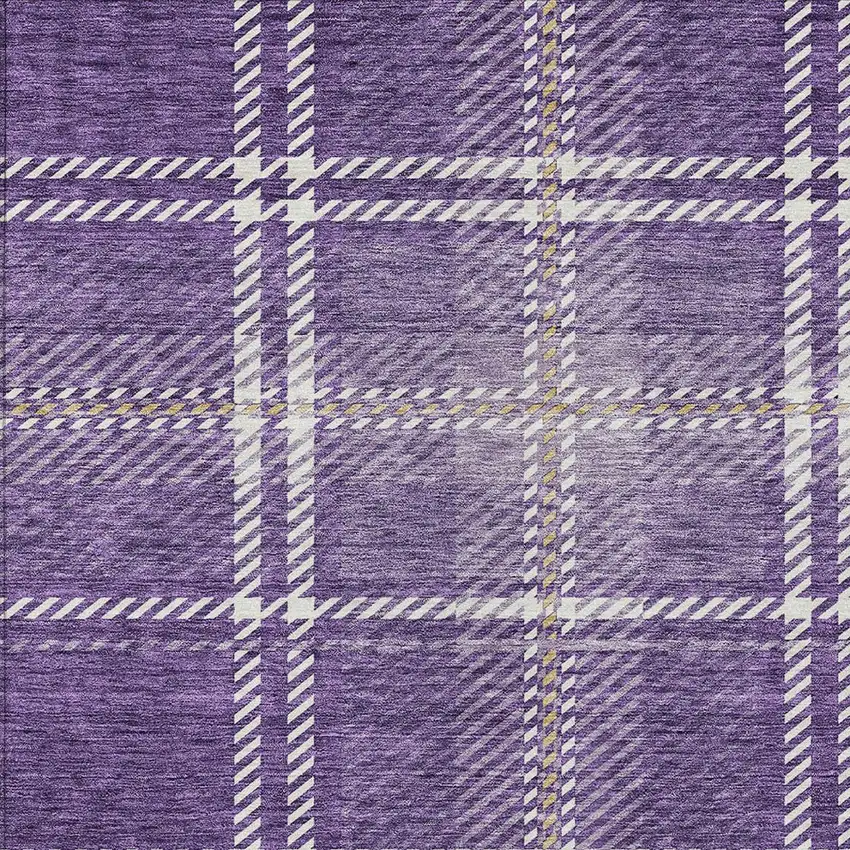 Purple Gold And Ivory Plaid Washable Indoor Outdoor Area Rug Photo 5