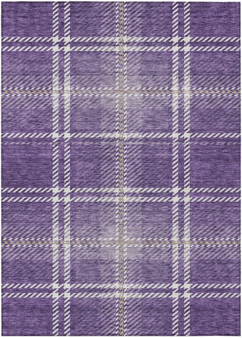Purple Gold And Ivory Plaid Washable Indoor Outdoor Area Rug Photo 2