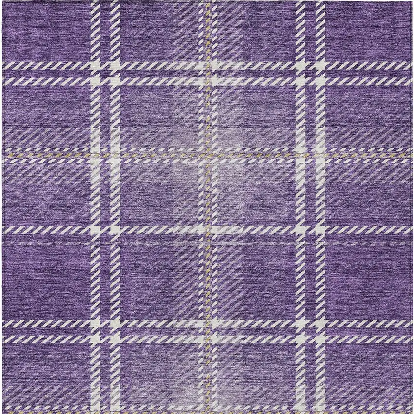 Purple Gold And Ivory Plaid Washable Indoor Outdoor Area Rug Photo 6