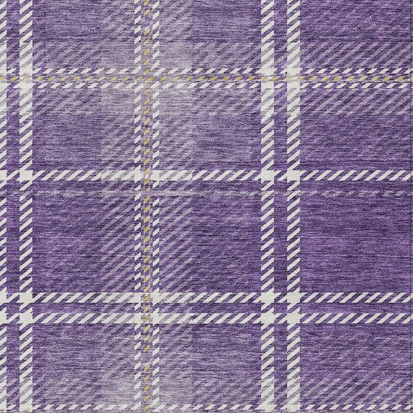 Purple Gold And Ivory Plaid Washable Indoor Outdoor Area Rug Photo 5