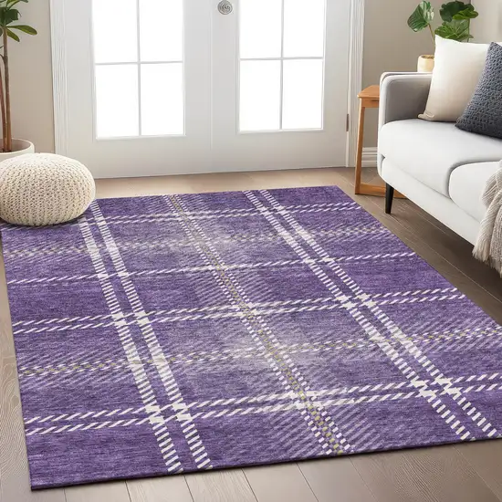 Purple Gold And Ivory Plaid Washable Indoor Outdoor Area Rug Photo 8