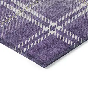 Photo of Purple Gold And Ivory Plaid Washable Indoor Outdoor Area Rug