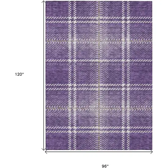 Purple Gold And Ivory Plaid Washable Indoor Outdoor Area Rug Photo 3