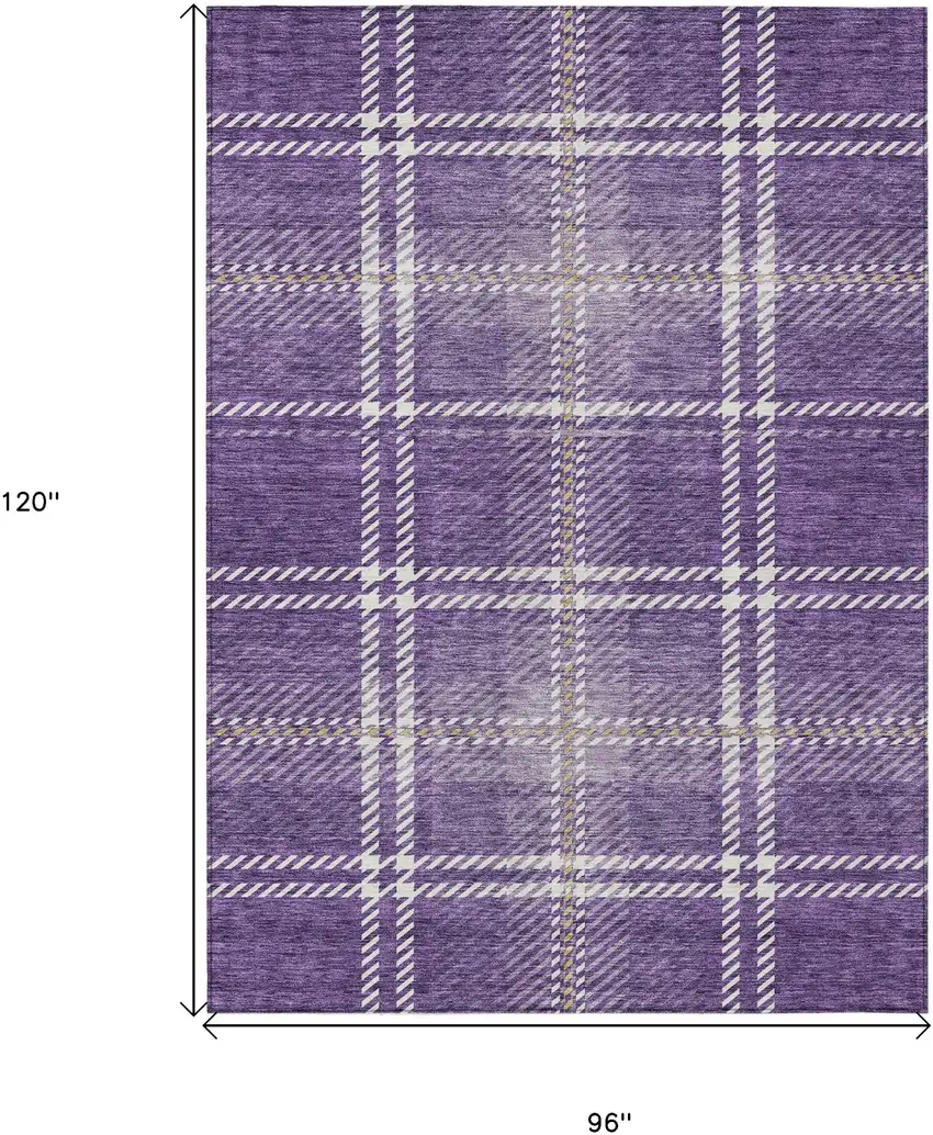 Purple Gold And Ivory Plaid Washable Indoor Outdoor Area Rug Photo 3