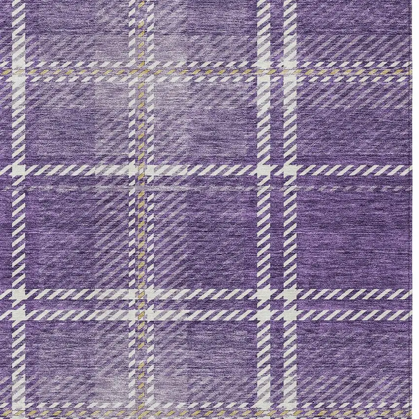 Purple Gold And Ivory Plaid Washable Indoor Outdoor Area Rug Photo 5