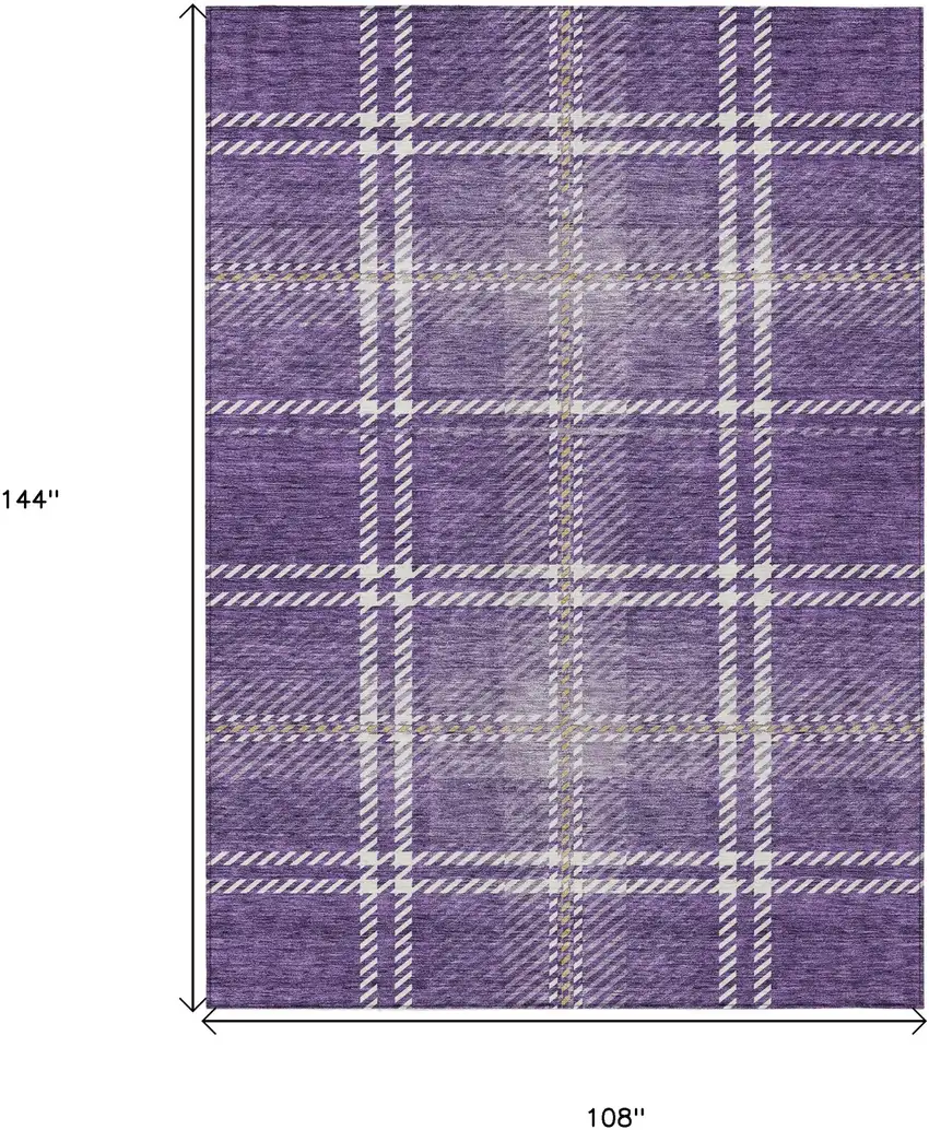 Purple Gold And Ivory Plaid Washable Indoor Outdoor Area Rug Photo 3