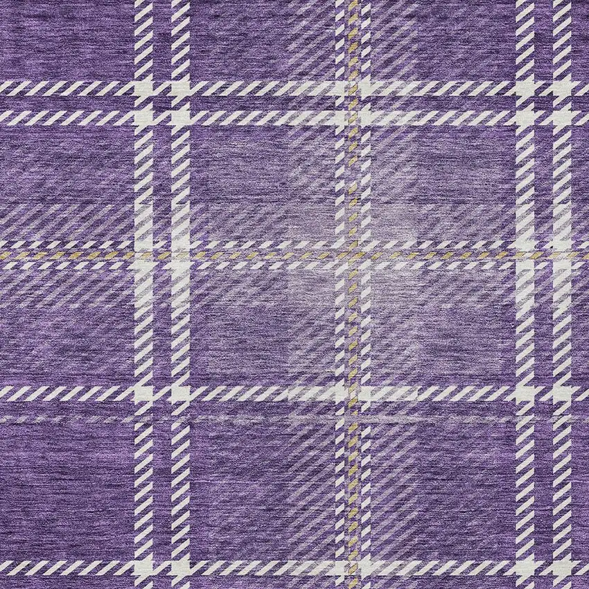 Purple Gold And Ivory Plaid Washable Indoor Outdoor Area Rug Photo 5