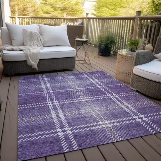 Purple Gold And Ivory Plaid Washable Indoor Outdoor Area Rug Photo 9