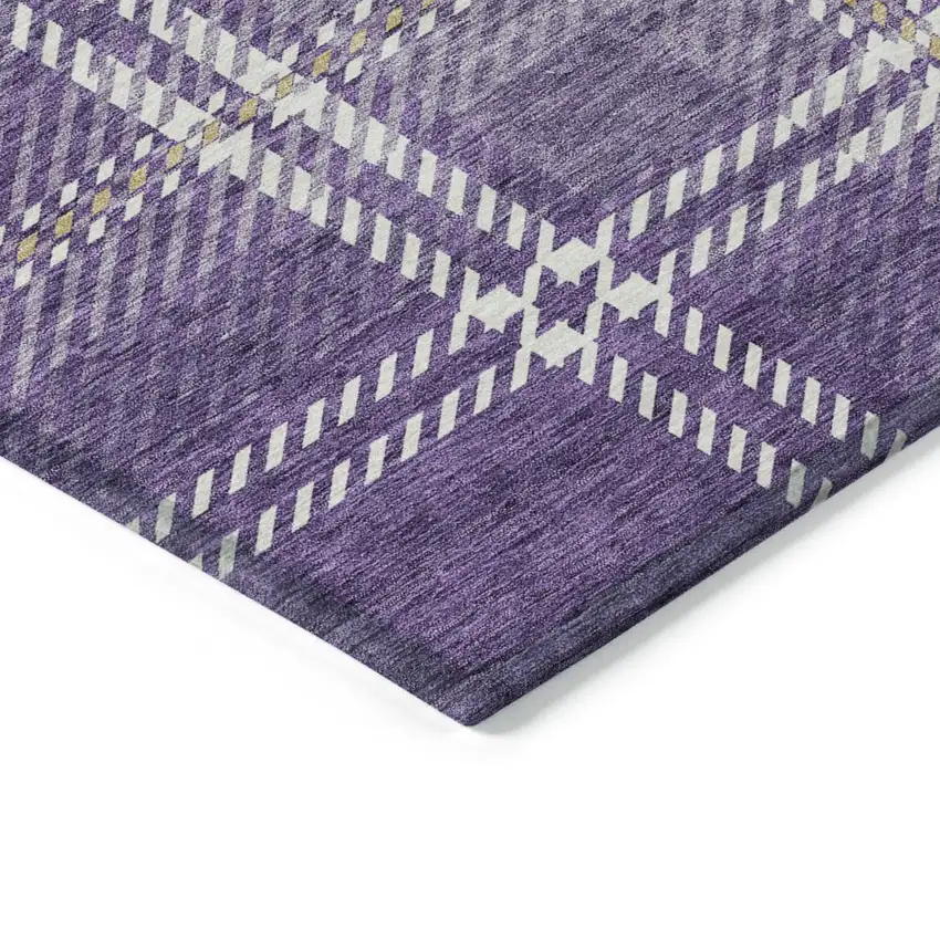 Purple Gold And Ivory Plaid Washable Indoor Outdoor Area Rug Photo 4