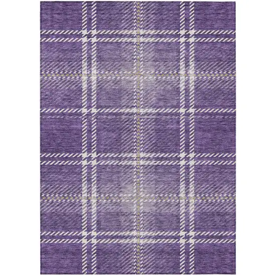 Purple Gold And Ivory Plaid Washable Indoor Outdoor Area Rug Photo 2