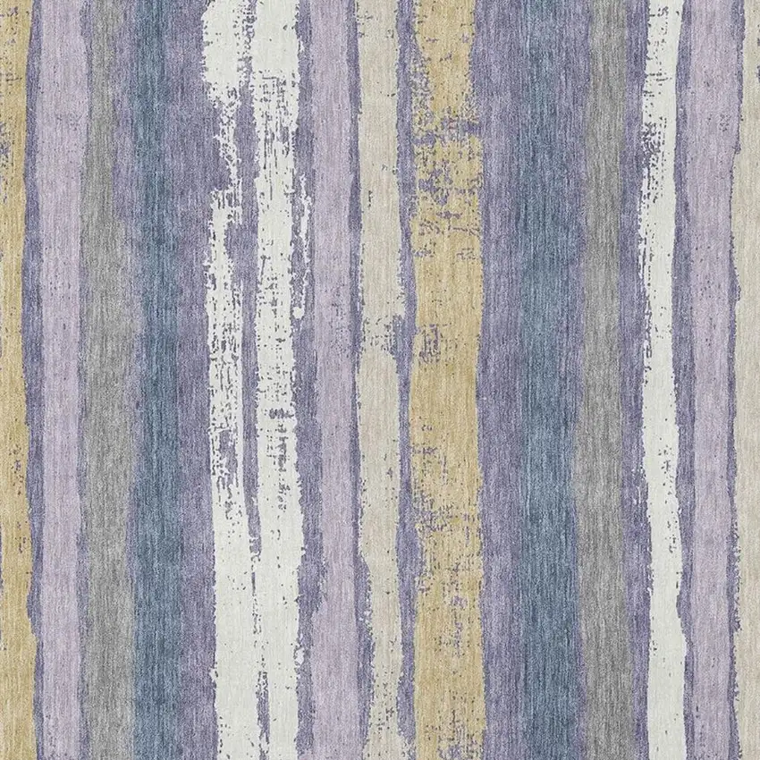Purple Gold And Ivory Striped Washable Area Rug With UV Protection Photo 3