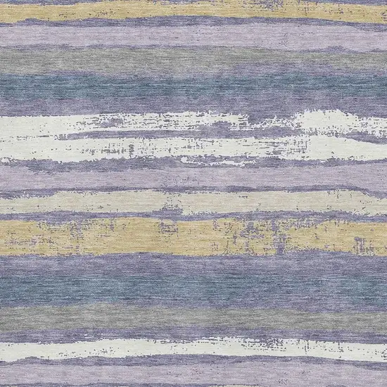 Purple Gold And Ivory Striped Washable Area Rug With UV Protection Photo 2