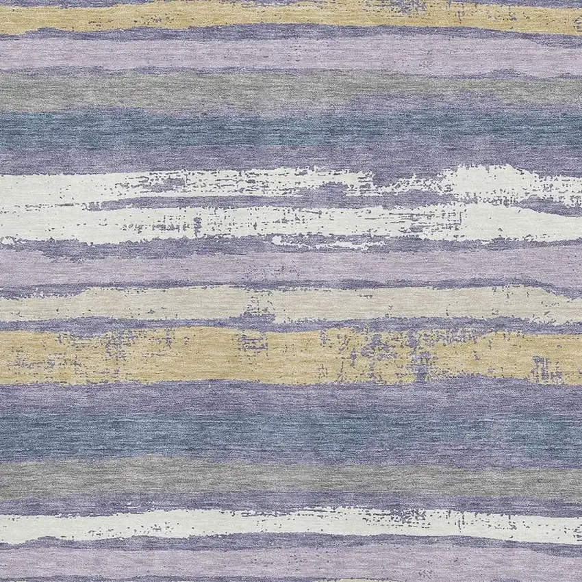 Purple Gold And Ivory Striped Washable Area Rug With UV Protection Photo 2