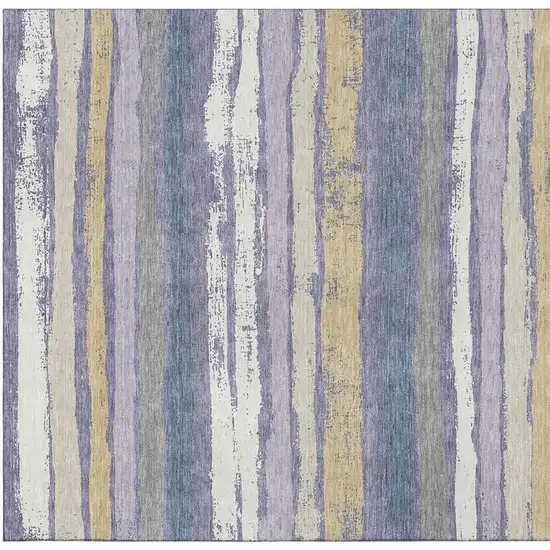 Purple Gold And Ivory Striped Washable Area Rug With UV Protection Photo 4