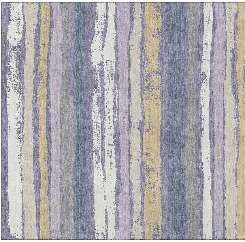 Purple Gold And Ivory Striped Washable Area Rug With UV Protection Photo 4