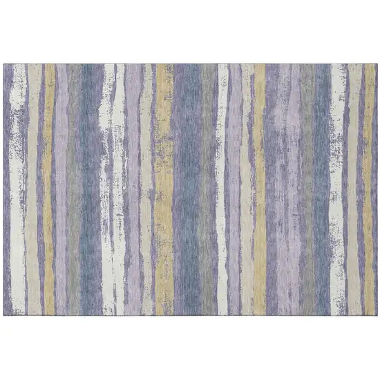 Purple Gold And Ivory Striped Washable Area Rug With UV Protection Photo 2