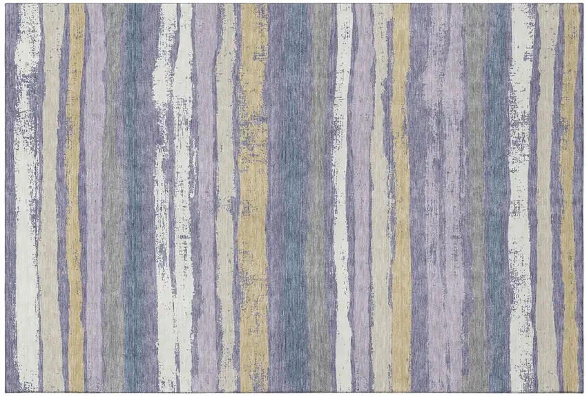 Purple Gold And Ivory Striped Washable Area Rug With UV Protection Photo 2