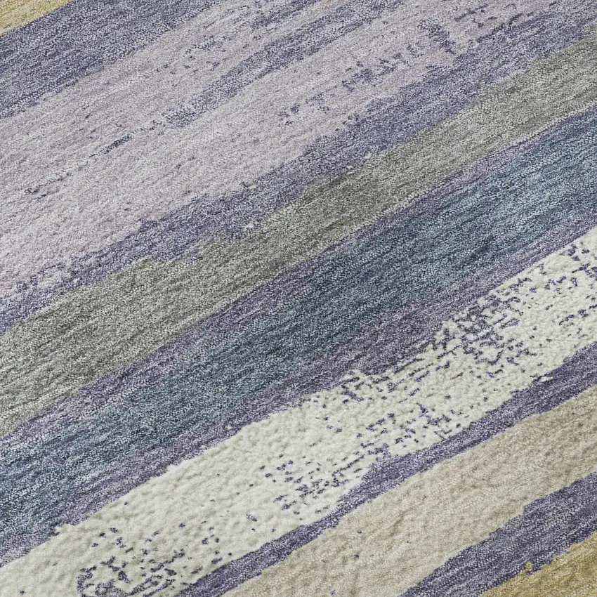 Purple Gold And Ivory Striped Washable Area Rug With UV Protection Photo 9