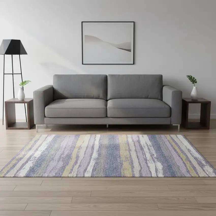 Purple Gold And Ivory Striped Washable Area Rug With UV Protection Photo 2