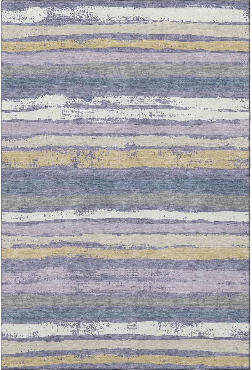 Purple Gold And Ivory Striped Washable Area Rug With UV Protection Photo 3