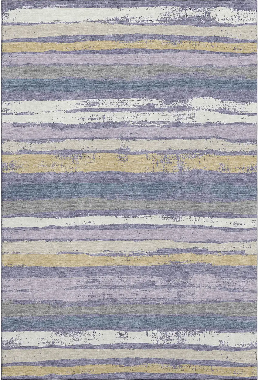 Purple Gold And Ivory Striped Washable Area Rug With UV Protection Photo 1