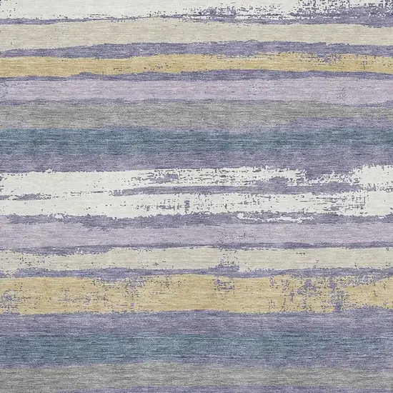 Purple Gold And Ivory Striped Washable Area Rug With UV Protection Photo 2