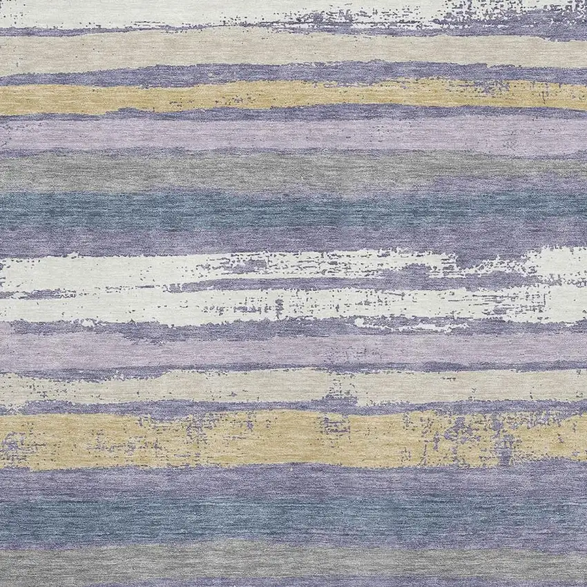 Purple Gold And Ivory Striped Washable Area Rug With UV Protection Photo 2