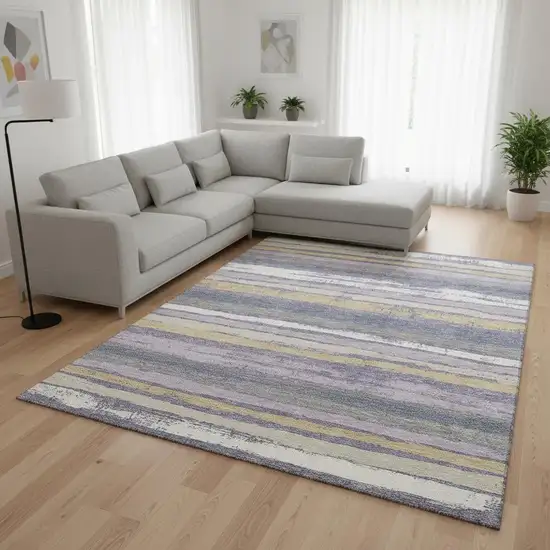 Purple Gold And Ivory Striped Washable Area Rug With UV Protection Photo 2