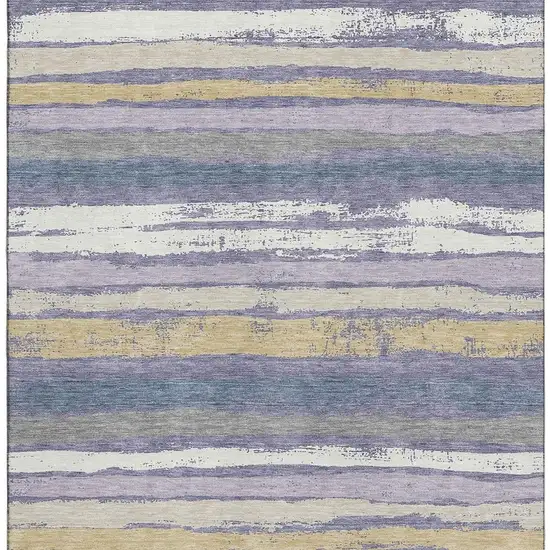 Purple Gold And Ivory Striped Washable Area Rug With UV Protection Photo 3