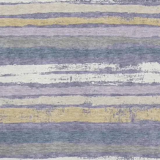 Purple Gold And Ivory Striped Washable Area Rug With UV Protection Photo 2