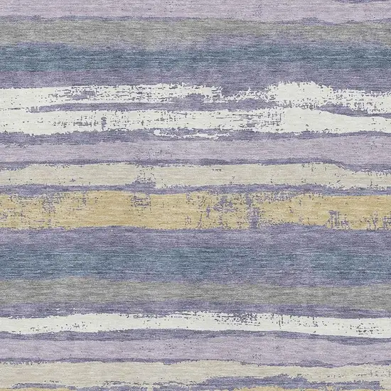 Purple Gold And Ivory Striped Washable Area Rug With UV Protection Photo 2