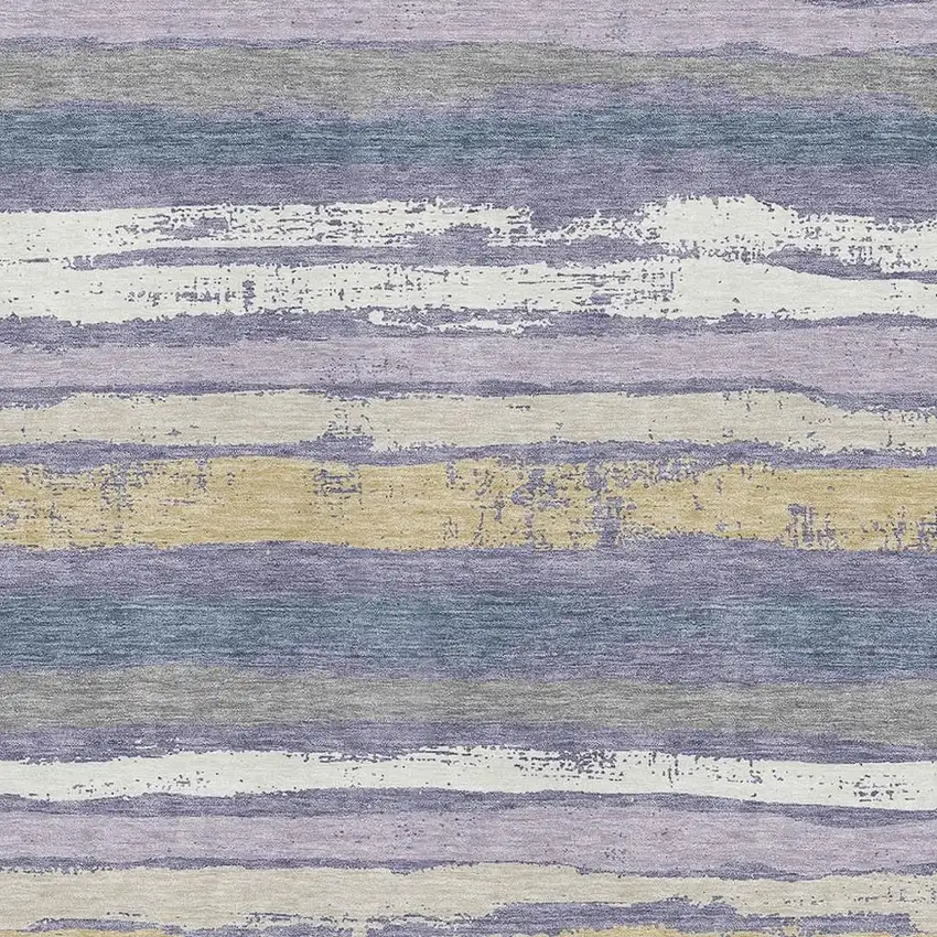 Purple Gold And Ivory Striped Washable Area Rug With UV Protection Photo 2