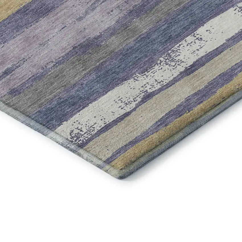 Purple Gold And Ivory Striped Washable Area Rug With UV Protection Photo 7