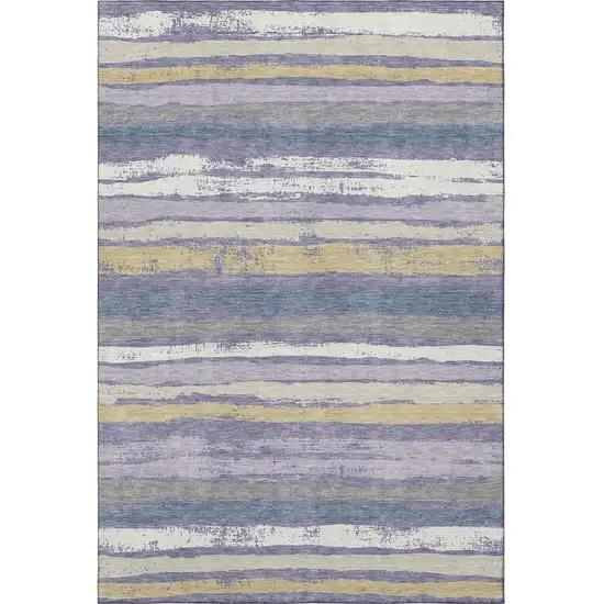 Purple Gold And Ivory Striped Washable Area Rug With UV Protection Photo 3