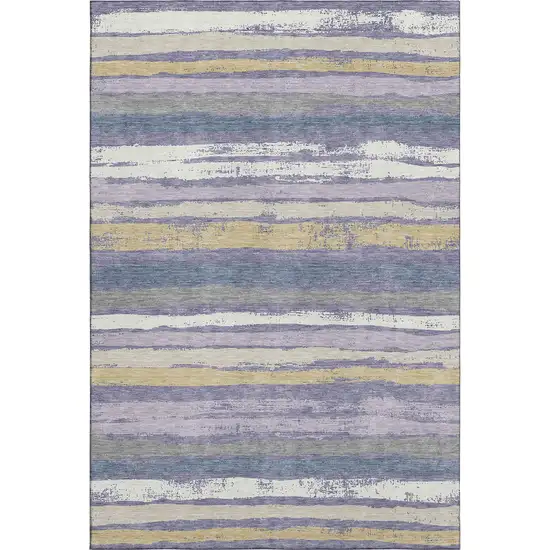 Purple Gold And Ivory Striped Washable Area Rug With UV Protection Photo 1