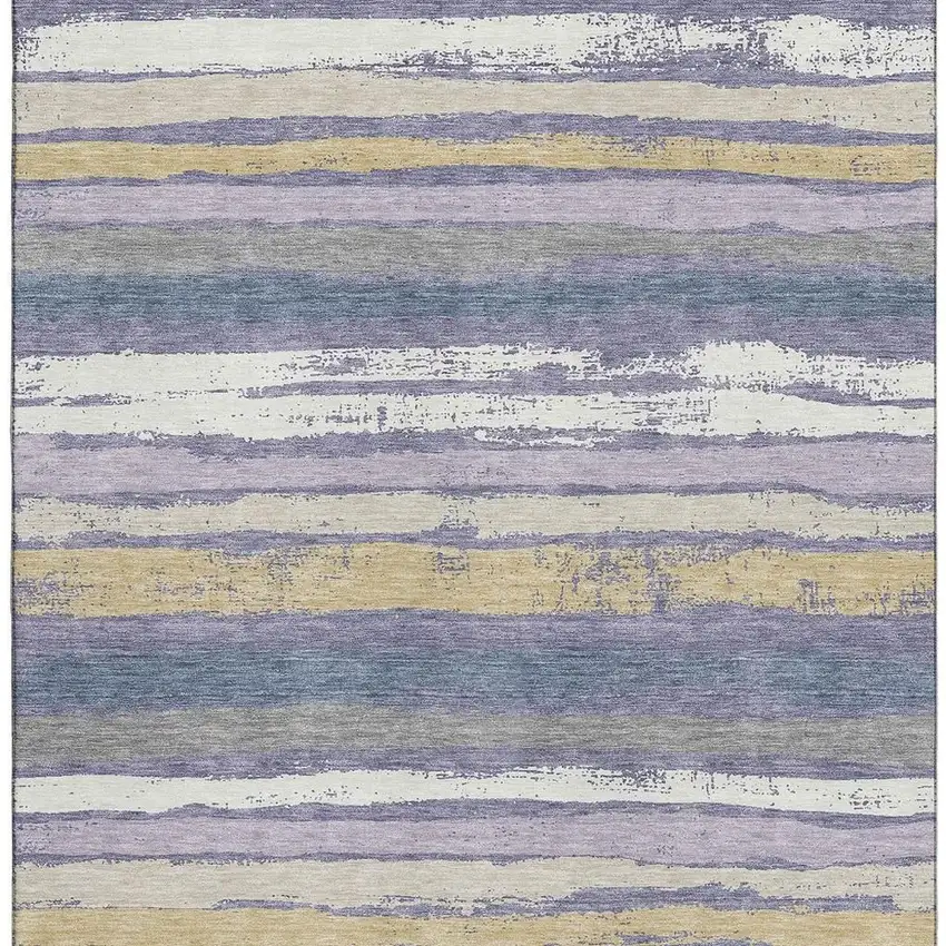 Purple Gold And Ivory Striped Washable Area Rug With UV Protection Photo 2
