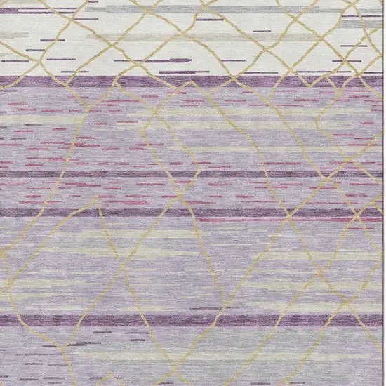 Purple Gold And Ivory Striped Washable Area Rug With UV Protection Photo 3