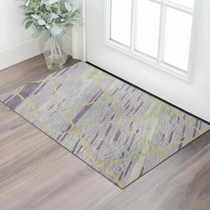 Purple Gold And Ivory Striped Washable Area Rug With UV Protection Photo 2