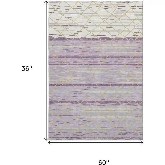 Purple Gold And Ivory Striped Washable Area Rug With UV Protection Photo 9