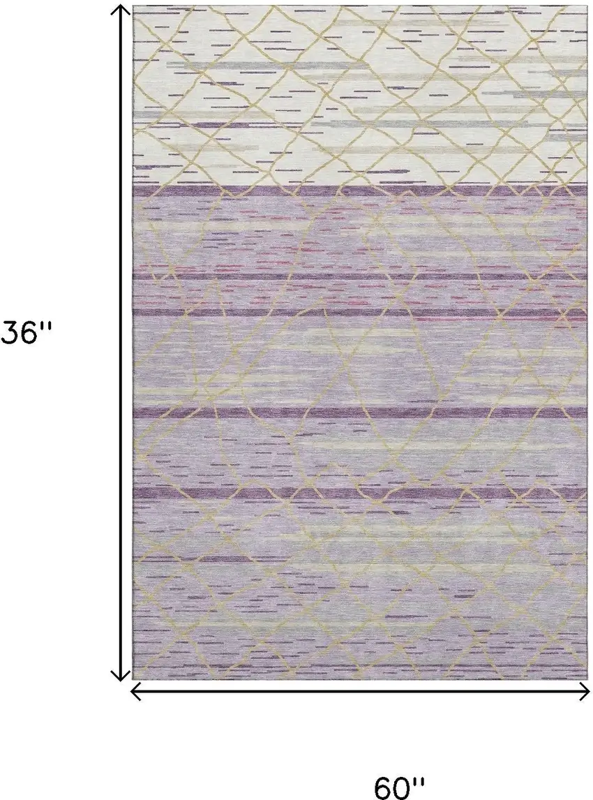 Purple Gold And Ivory Striped Washable Area Rug With UV Protection Photo 9