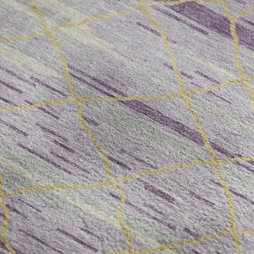 Purple Gold And Ivory Striped Washable Area Rug With UV Protection Photo 2