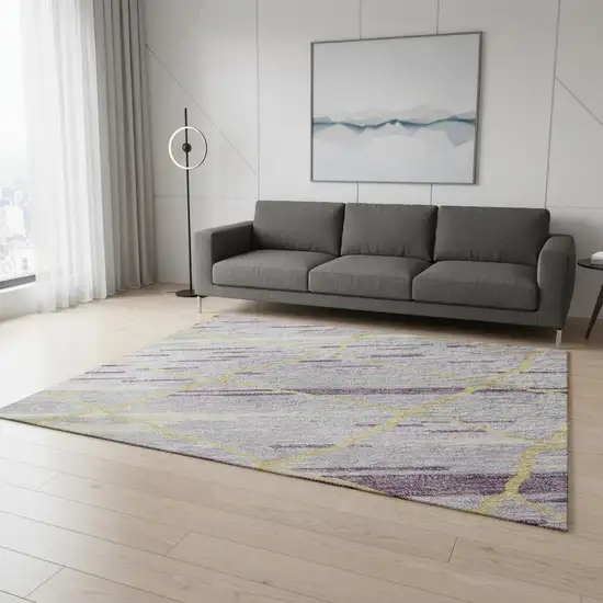 Purple Gold And Ivory Striped Washable Area Rug With UV Protection Photo 2